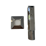 Square core drill spigot in stainless steel for frameless glass pool fencing - Click Fencing Perth