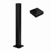 Black 50x50x1300mm square aluminium pool fence post with base and cap - Click Fencing Perth