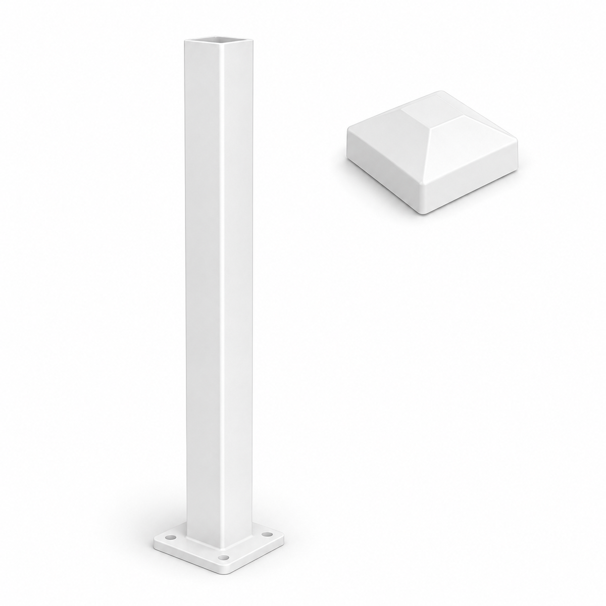 White 50x50x1600mm square aluminium pool fence post with base and cap - Click Fencing Perth