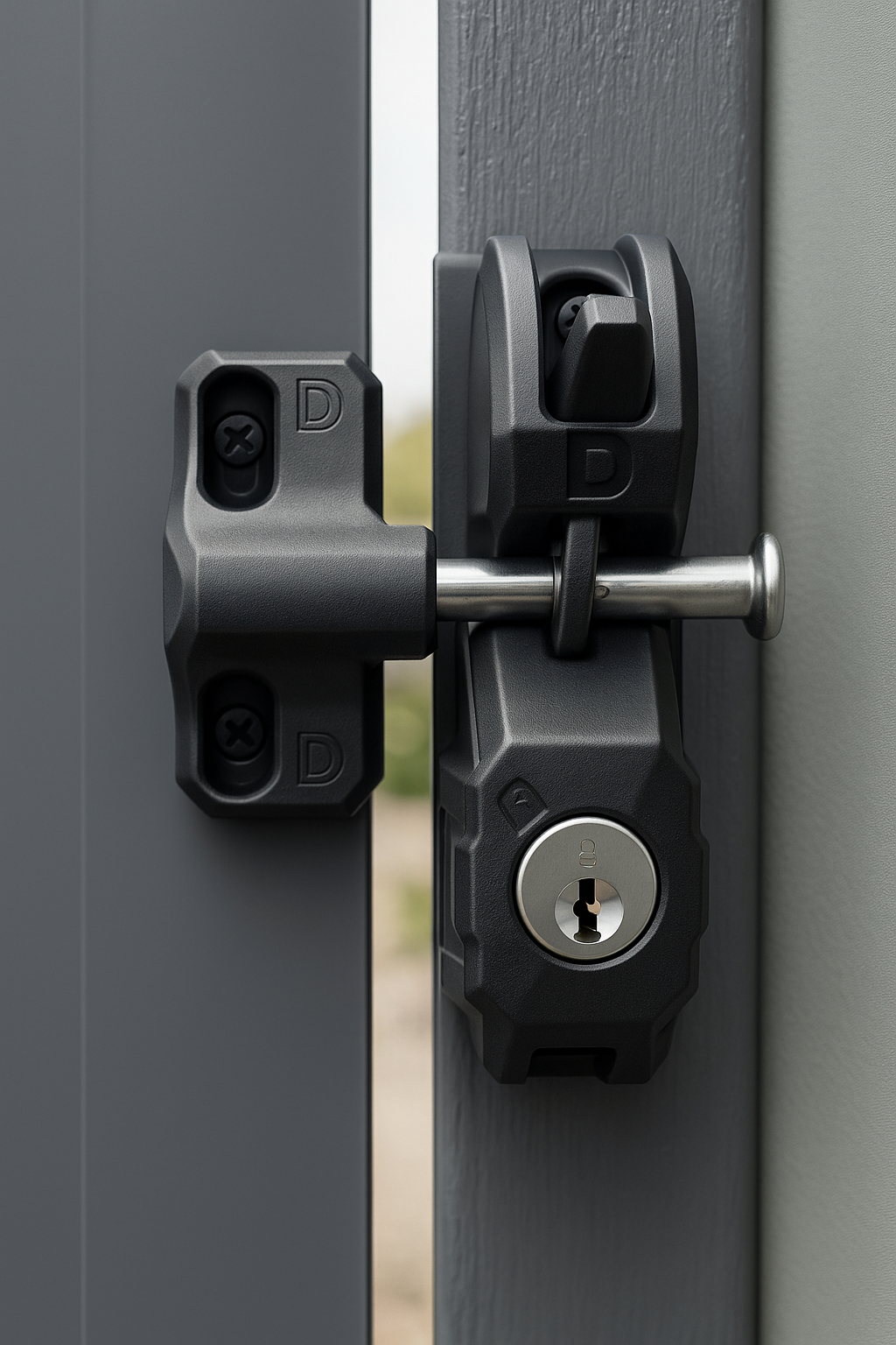 D&D Lokk Latch Deluxe, Satin Black, fitted to a gate