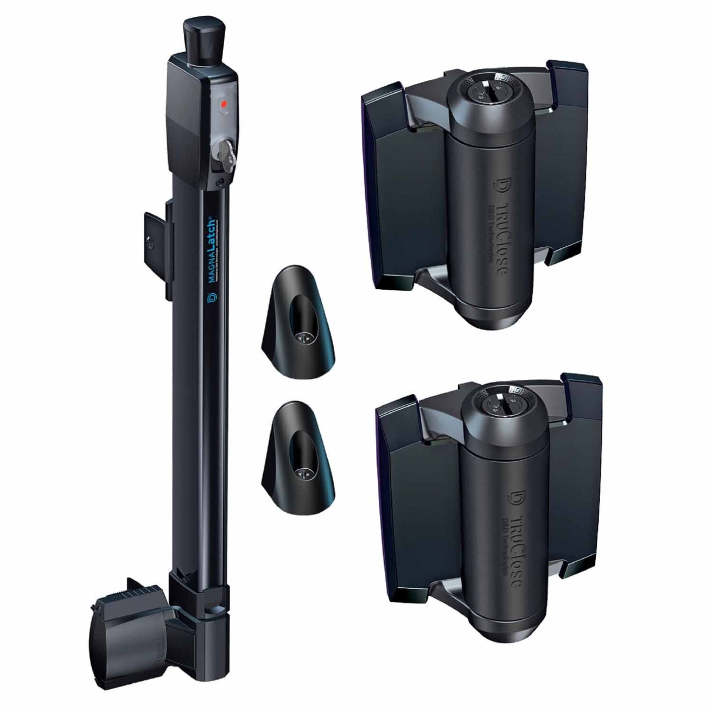 D&D MagnaLatch Top Pull & TruClose Hinges Kit with Safety Cap (With 2 Legs) - Black