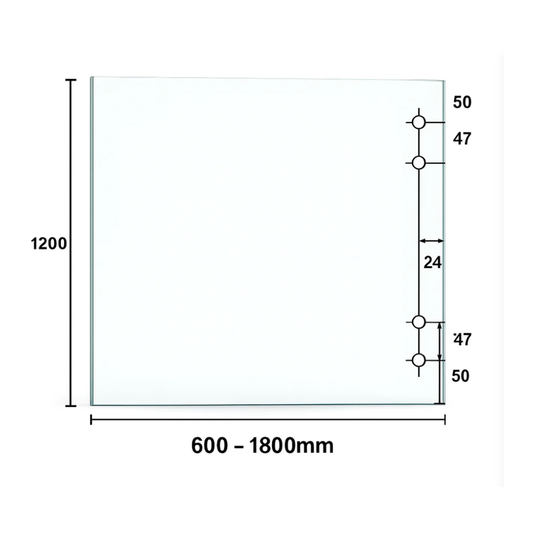Enduroshield coated frameless glass pool fence hinge panel 12mm — two holes per hinge, hole layout