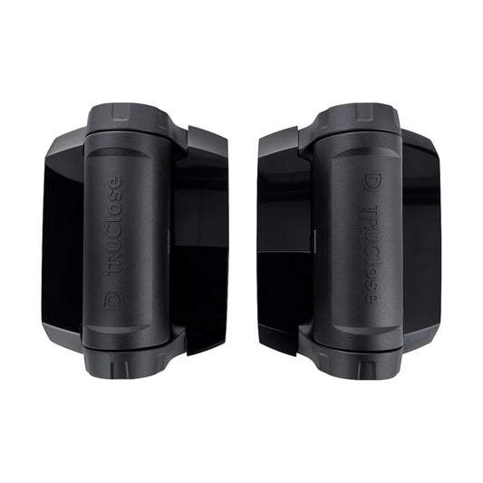 Black D&D TruClose heavy duty self-closing pool gate hinges with legs, pair - Click Fencing Perth